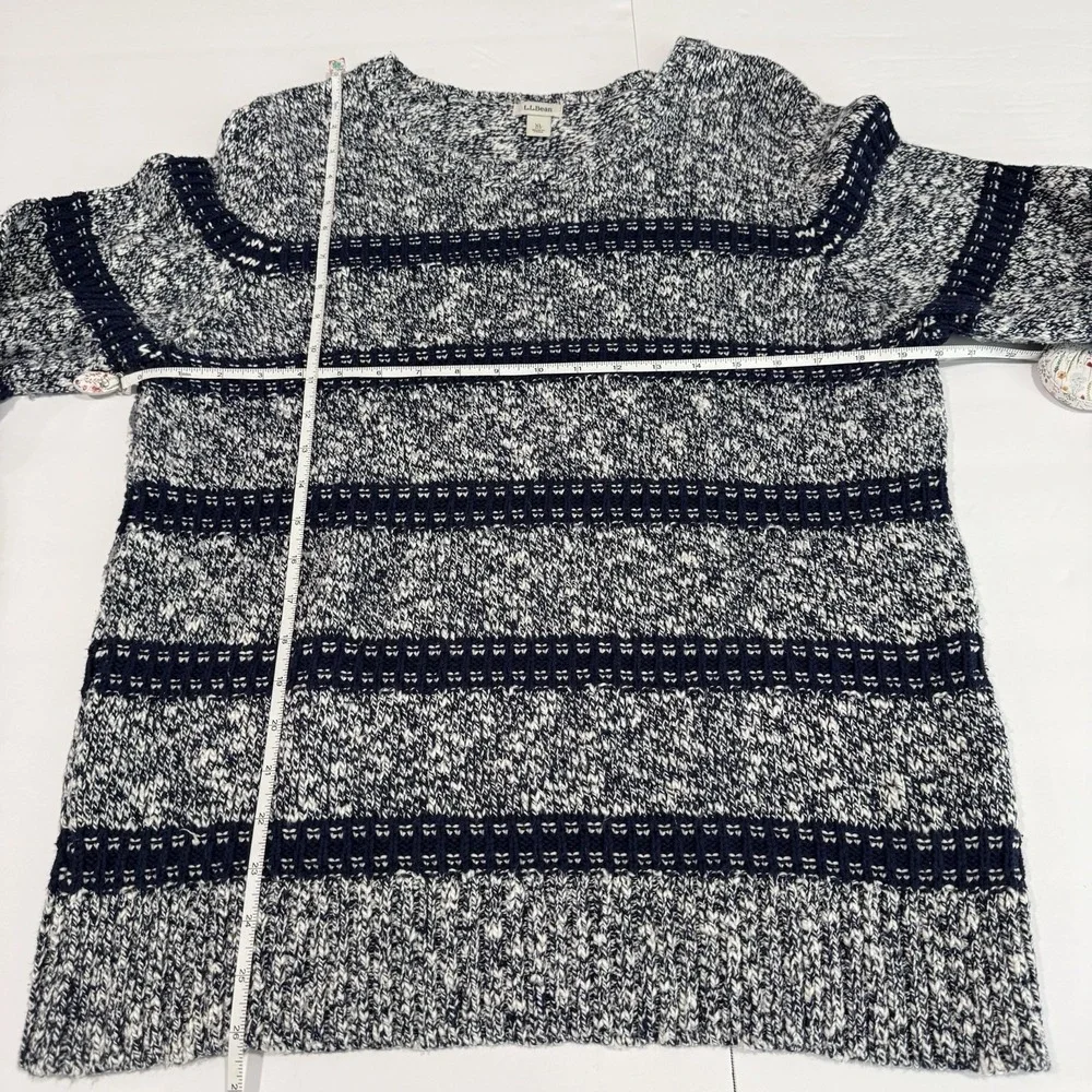 LL Bean‎ Blue Striped Cotton Ragg Crew Neck Pullover Sweater XL PETITE